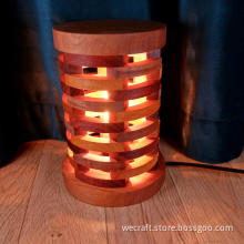 Cylinder Hollow Wooden Lamp With Dimmer Switch